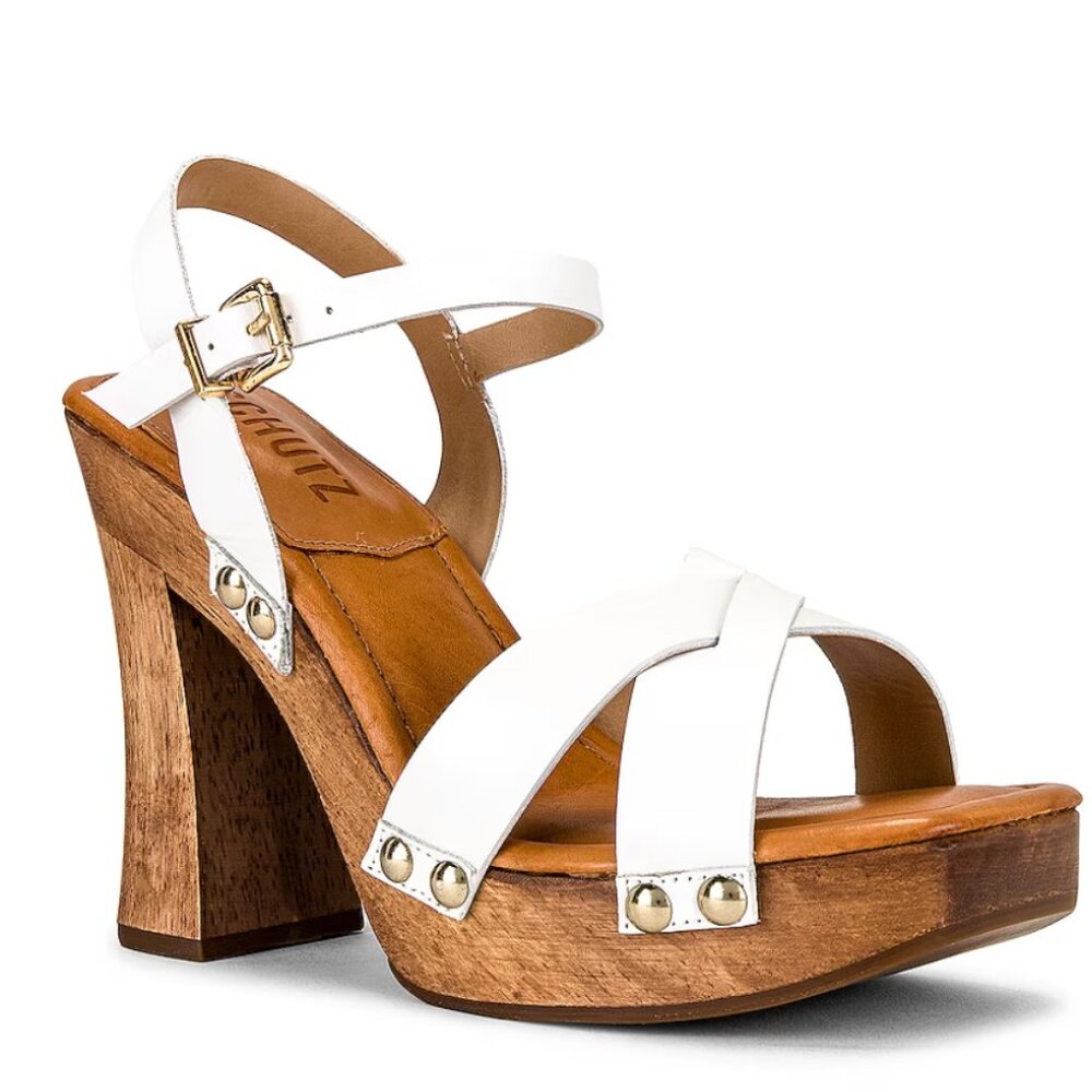 SCHUTZ White and Brown Platform Sandals